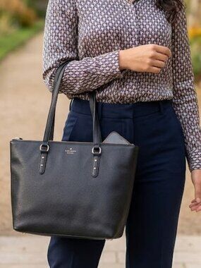 Kate Spade New York Black Pebble Leather Tote Bag